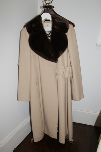 Cappotto donna Kate Spade beige abbronzatura cintura fibbia taglia 10