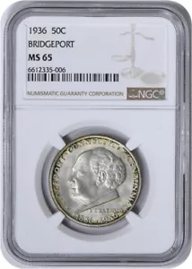 Bridgeport Commemorative Silver Half Dollar 1936 MS65 NGC - Picture 1 of 2