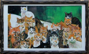 Cats - Framed Feline Acrylic Painting 8.2x13.6in by Marušić Art - Picture 1 of 6