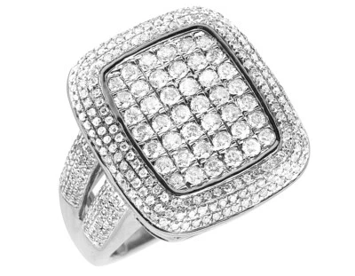 Anillo meñique de vástago dividido cuadrado de diamantes genuinos de oro blanco de 10 quilates para hombre 2,2 quilates 23 mm Foto 1 de 4