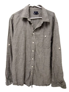 Gap Mens Shirt XL Cotton/Linen Solid Grey Long Sleeve Button - Picture 1 of 5
