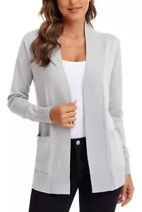 Women's Lightweight Open Front Knit Cardigan Sweater Long Sleeve with Pocket ... - Picture 1 of 7