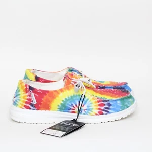 Hey Dude Women's Wendy Mandala Rainbow Tie Dye Low Slip On Shoes Size 6 New - Picture 1 of 9