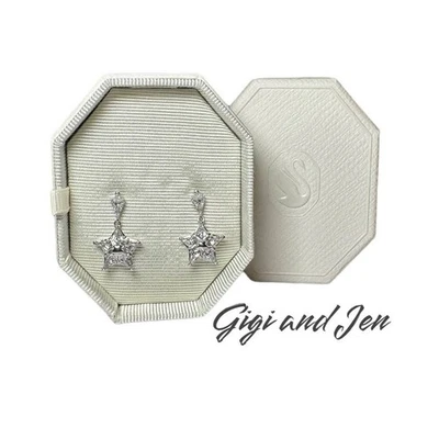 Pendientes colgantes Swarovski Stella corte cometa, estrella, blanco, chapado en rodio Foto 1 de 4