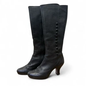 Clarks schwarze kniehohe Lederstiefel geknöpft mit 3"-Absatz Größe UK 6 - Bild 1 von 15