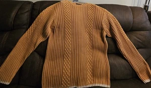 Vintage Timberland Mustard Wheat Heavyweight Cable Knit Sweater 100% Cotton XXL - Picture 1 of 15