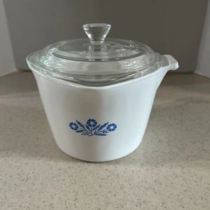 CORNING WARE " BLUE CORNFLOWER " 4 CUP / 32 OUNCE SAUCEMAKER W/ GLASS COVER - Picture 1 of 19
