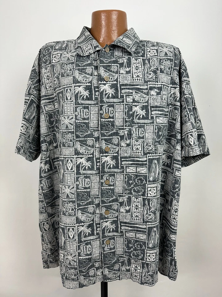 Vintage Reverse-Print Hawaiian Shirt Men XXL Oversized Geometric Tribal Cotton - Image 1 of 4