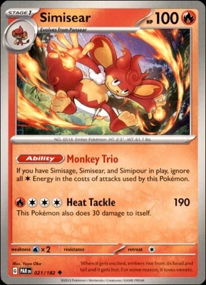Pokemon - 4X Simisear #021/182 - SV04: Paradox Rift Uncommon - Image 1 of 2