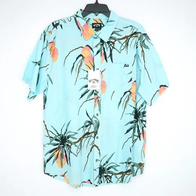 Billabong Мужская рубашка с коротким рукавом L синий зеленый оранжевый тропический цветочный новый с Ярлыками - Изображение 1 из 4