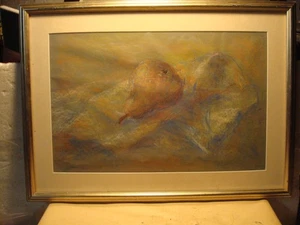 Vintage Still Life Pastel Painting Fruit Dark Pears B .DOLINSKY Artist - Picture 1 of 11