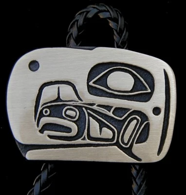 Hawk With Salmon Bolo Tie Solid Sand Cast Bronze Rainbow Metals Brand New  - Image 1 of 3