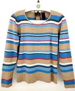Vtg 90s Y2k J.H. Collectibles Slim Fit Ribknit Sweater XL Blue Strip Nautical - Picture 1 of 10