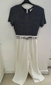 Joseph Ribkoff UK 16 Jumpsuit Playsuit White - Blue All In One Drop Waist - Picture 1 of 11