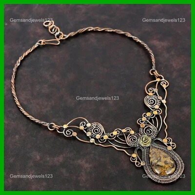 Venta de Pascua Pera Natural Broncito Cobre Cadena Alambre Envuelto Flor Esposa Collar Foto 1 de 4