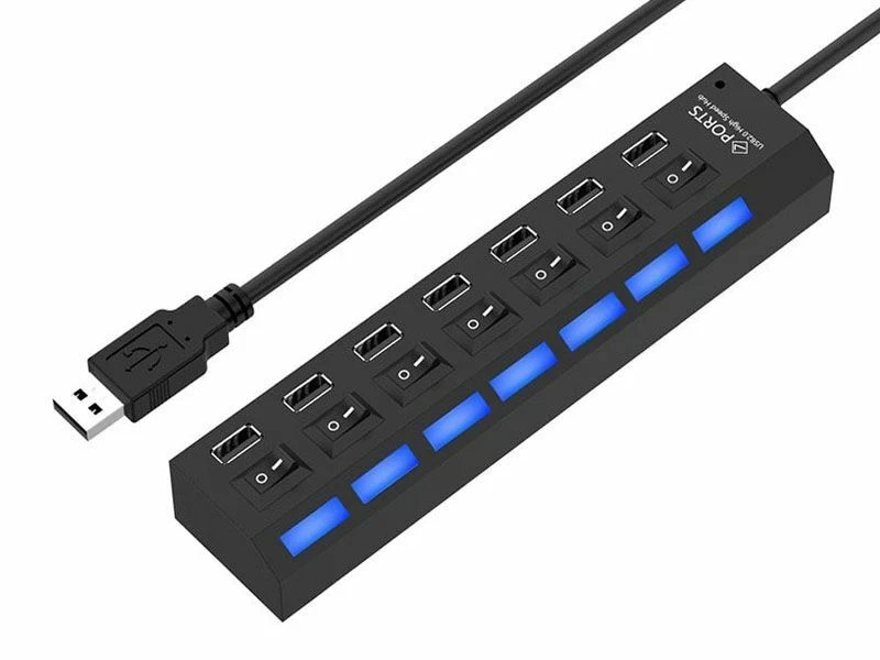 USB Hub 7 Port 7fach-Hub Verteiler einzeln schaltbar 5V 480 mbps Multihub Lader - Bild 1 von 1