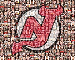 Foto mosaico deportivo de los demonios de Nueva Jersey con arte de pared de los 60 mejores jugadores legendarios de la NHL - Imagen 1 de 7