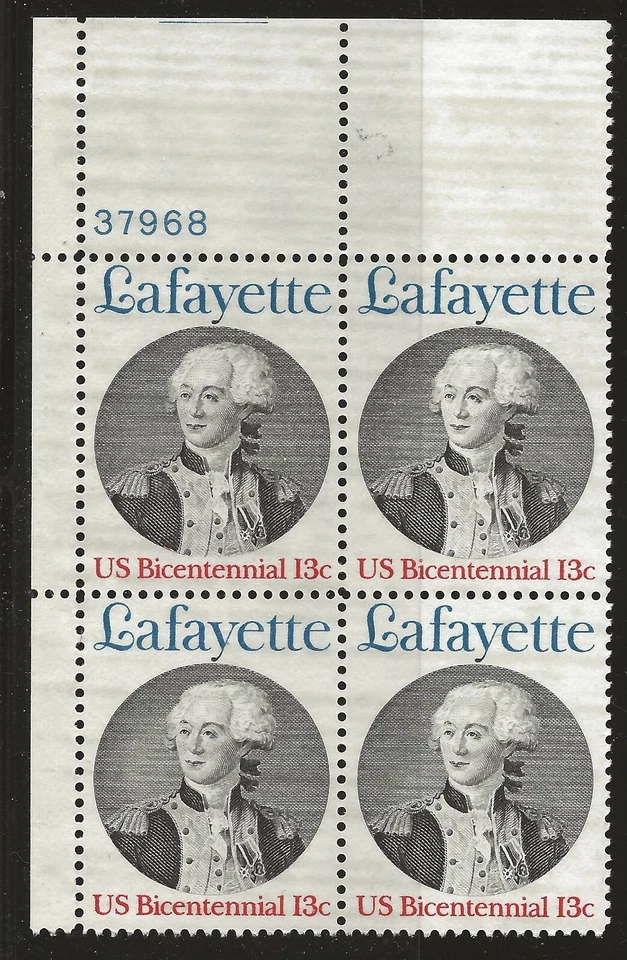 US Scott #1716, Plate Block #37968 1977 LaFayette 13c FVF MNH Upper Left - Image 1 of 1