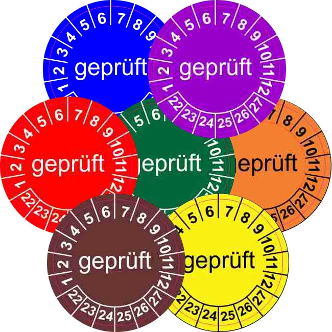 DIGITALPRINT ORAFOL MATT FOLIE Aufkleber Prüfplaketten geprüft Wartung Farbe GELB 20 mm 30 mm 40 mm MATT