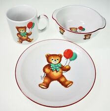 Reutter Porcelain West Germany Child Dish Set Cup Plate Bowl Teddy Bear Balloons