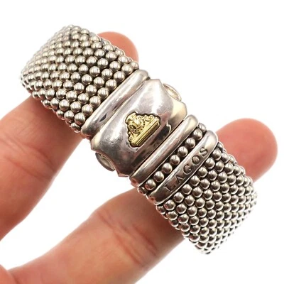 LAGOS Caviar Sterling Silver and 18k Bracelet 7-1/4 inches XXL 23mm Wide w Pouch Foto 1 de 4