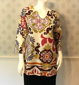 Women's Tori Richard 100% Cotton Patterned Tunic Top Size 4 - Picture 1 of 7