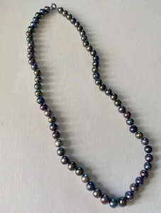small saltwater 18 inch beaded iridescent black Pearl Necklace - Picture 1 of 3