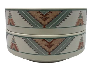 Set of 2 Mikasa Intaglio Santa Fe CAC24 Southwest Aztec 8" Big Serving Bowls Lot - Picture 1 of 4