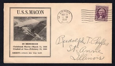 USA Akron Oh 1935 Airship USS MACON In Memoriam Cover - Image 1 of 2