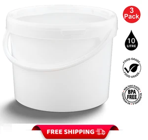 3 x 10 L contenedor de almacenamiento de cubo tapa de bañera mango de plástico alimentación para mascotas GRADO ALIMENTICIO - Imagen 1 de 5