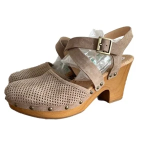 Korks By Kork Ease Abloom Perforated Tan Suede Platform Strappy Clog Size 10 - Picture 1 of 11