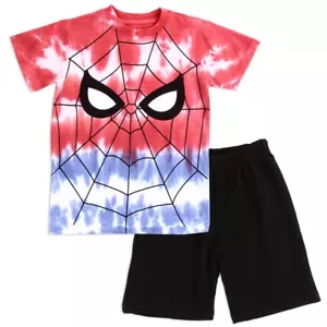 Marvel ☆ Conjunto de camiseta y pantalones cortos tejidos tie-dye Spiderman para niños ☆ Tallas 4-7 - Imagen 1 de 3