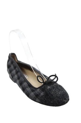 Chanel Womens Bow Front Plaid Printed Slip On Flats Black Size EUR 36 - Image 1 of 4