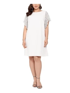 XSCAPE Womens White Fitted Beaded-sleeve Scuba Crepe Formal Dress Plus 18W - Picture 1 of 11