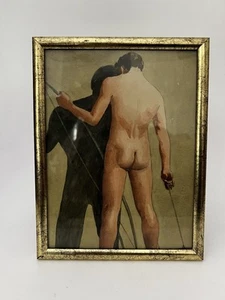 1930s Style Male Nude Back Erotic Watercolor Unsigned Nude - Picture 1 of 9