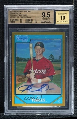 2007 Bowman Chrome Prospects Prospect Gold Refractor /50 JR Towles BGS 9.5 Auto - Image 1 of 2
