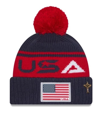 RYDER CUP GOLF TEAM EE. UU. GORRO DE INVIERNO TEJIDO POM AZUL NUEVA ERA 2025 rojo azul prendedor Foto 1 de 2