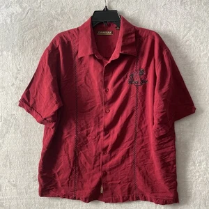 Cubavera Mens Button Hawiian Shirt Red Geometric XL Rayon Blend Short Sleeve - Picture 1 of 7