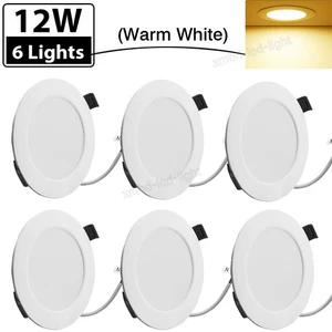 6 Pack LED Panel Ceiling Light 12W Warm White Recessed Ultra-Thin Down Lamp - Picture 1 of 11