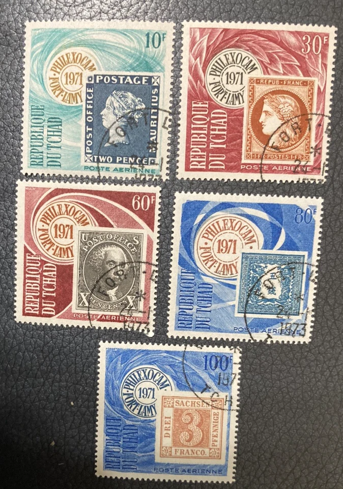 Chad: Juego de 5 Diff. Sello de correo aéreo en sello, usado SC # C-74-78 Lote #02-060301 Foto 1 de 1