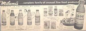 Louis Milani Foods Los Angeles CA Salsas Aderezos Sopas Anuncio Estampado Vintage 1953 - Imagen 1 de 6