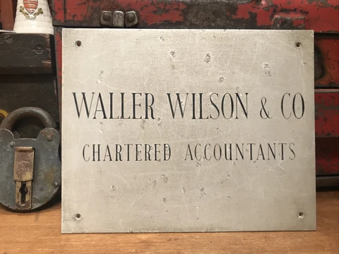 VINTAGE ACCOUNTANTS PLAQUE SIGN ALUMINIUM WALLER WILSON & co Cover