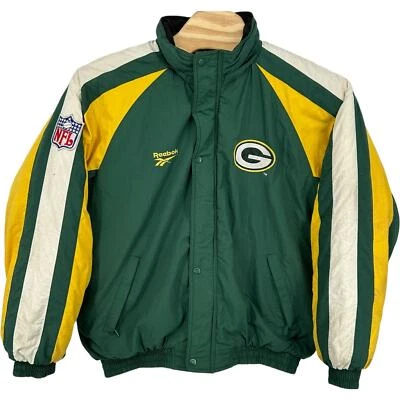 Chaqueta acolchada de fútbol americano de la NFL Reebok Green Bay Packers Pro Line de colección de los 90 para hombre Foto 1 de 4