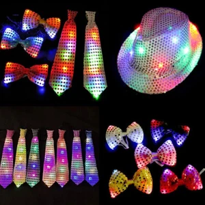 Flashing Light Up Bow Tie Necktie LED Men Wedding Party Sequins Bowtie Gift/ - Picture 1 of 40