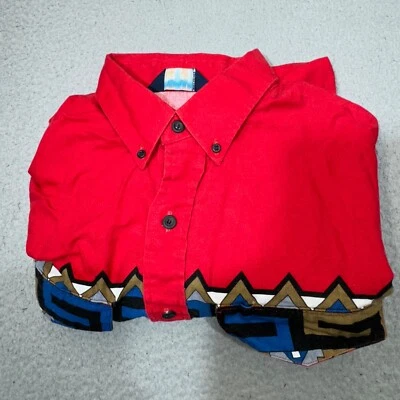 Brooks & Dunn Shirt Men Large Red Aztec Western Panhandle 16.5 Pockets Button - Image 1 of 4