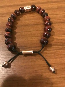 LARGE 18 TIGER EYE STONE & BRONZE ADJUSTABLE BRACELET - Picture 1 of 6