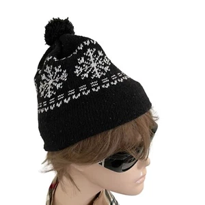 Snowflake Knit Kids Beanie With Pom Pom Fully Lined - Picture 1 of 8