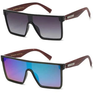 Gangster Flat Top Large Square Sunglasses OG FASHION Style Black Blue Mirror Len - Picture 1 of 11