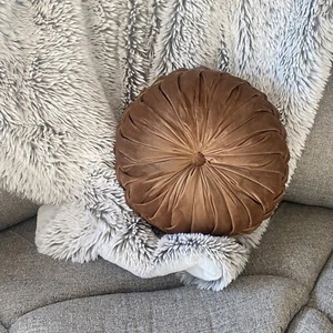 VTG Round Velvet 14" Pintuck Ruched Throw Pillow Cushion Pleated Hollywood Glam - Picture 1 of 8