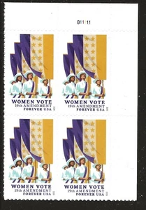 US Scott #5523, Plate Block #B11111 2020 Women Vote VF MNH Upper Right - Picture 1 of 1
